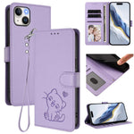 Prägte Herz-Katzen-Leder-Handyhülle mit Handschlaufe, Für iPhone 13 mini, Für iPhone 12 / 12 Pro, Für iPhone 12 Pro Max, Für iPhone 12 mini