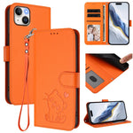 Prägte Herz-Katzen-Leder-Handyhülle mit Handschlaufe, Für iPhone 13 mini, Für iPhone 12 / 12 Pro, Für iPhone 12 Pro Max, Für iPhone 12 mini