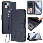Prägte Herz-Katzen-Leder-Handyhülle mit Handschlaufe, Für iPhone 13 mini, Für iPhone 12 / 12 Pro, Für iPhone 12 Pro Max, Für iPhone 12 mini