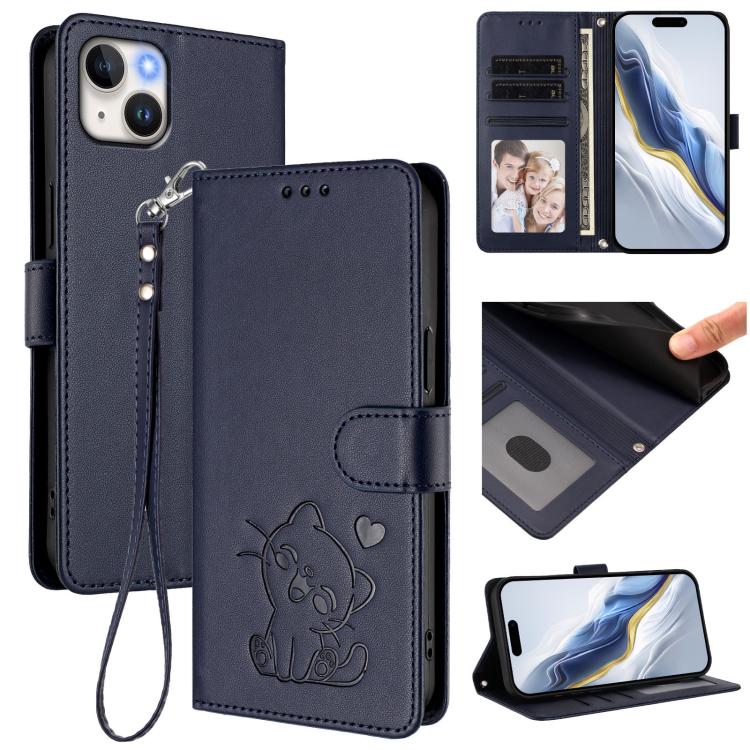 Prägte Herz-Katzen-Leder-Handyhülle mit Handschlaufe, Für iPhone 13 mini, Für iPhone 12 / 12 Pro, Für iPhone 12 Pro Max, Für iPhone 12 mini