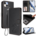 Prägte Herz-Katzen-Leder-Handyhülle mit Handschlaufe, Für iPhone 13 mini, Für iPhone 12 / 12 Pro, Für iPhone 12 Pro Max, Für iPhone 12 mini