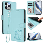Prägte Herz-Katzen-Leder-Handyhülle mit Handschlaufe, Für iPhone 13 mini, Für iPhone 12 / 12 Pro, Für iPhone 12 Pro Max, Für iPhone 12 mini