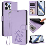 Prägte Herz-Katzen-Leder-Handyhülle mit Handschlaufe, Für iPhone 13 mini, Für iPhone 12 / 12 Pro, Für iPhone 12 Pro Max, Für iPhone 12 mini