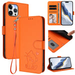 Prägte Herz-Katzen-Leder-Handyhülle mit Handschlaufe, Für iPhone 13 mini, Für iPhone 12 / 12 Pro, Für iPhone 12 Pro Max, Für iPhone 12 mini