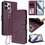 Prägte Herz-Katzen-Leder-Handyhülle mit Handschlaufe, Für iPhone 13 mini, Für iPhone 12 / 12 Pro, Für iPhone 12 Pro Max, Für iPhone 12 mini