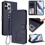 Prägte Herz-Katzen-Leder-Handyhülle mit Handschlaufe, Für iPhone 13 mini, Für iPhone 12 / 12 Pro, Für iPhone 12 Pro Max, Für iPhone 12 mini