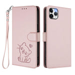 Geprägte Herz-Katzen Leder-Handyhülle mit Handschlaufe, Für iPhone 11 Pro Max, Für iPhone 11, Für iPhone 11 Pro, Für iPhone X / XS