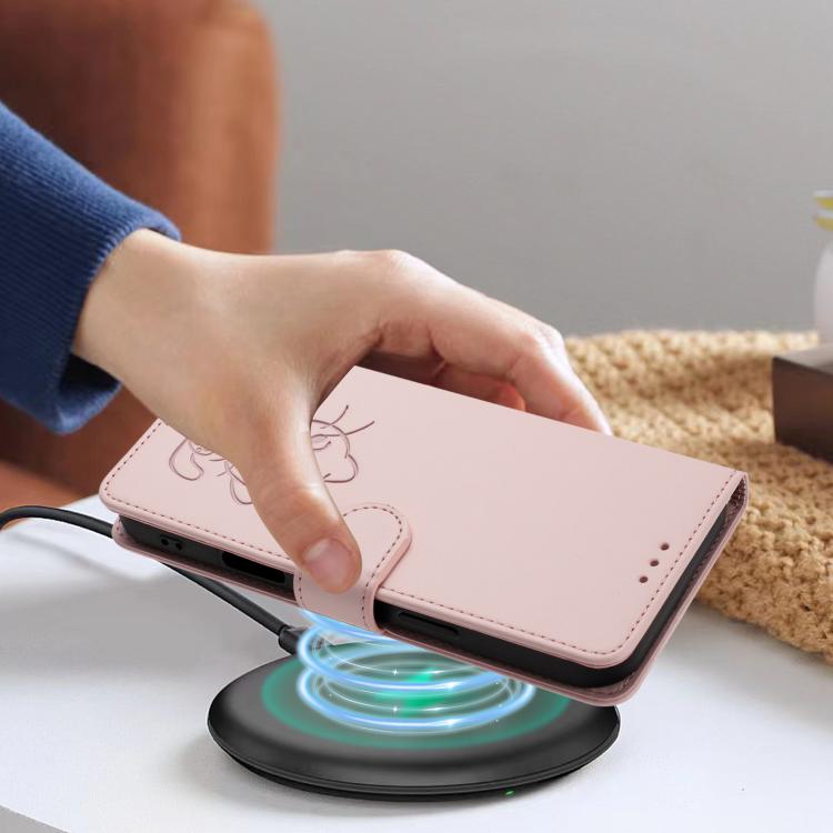 Geprägte Herz-Katzen Leder-Handyhülle mit Handschlaufe, Für iPhone 11 Pro Max, Für iPhone 11, Für iPhone 11 Pro, Für iPhone X / XS