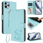 Geprägte Herz-Katzen Leder-Handyhülle mit Handschlaufe, Für iPhone 11 Pro Max, Für iPhone 11, Für iPhone 11 Pro, Für iPhone X / XS