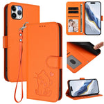 Geprägte Herz-Katzen Leder-Handyhülle mit Handschlaufe, Für iPhone 11 Pro Max, Für iPhone 11, Für iPhone 11 Pro, Für iPhone X / XS