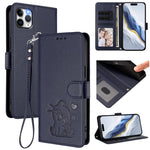 Geprägte Herz-Katzen Leder-Handyhülle mit Handschlaufe, Für iPhone 11 Pro Max, Für iPhone 11, Für iPhone 11 Pro, Für iPhone X / XS