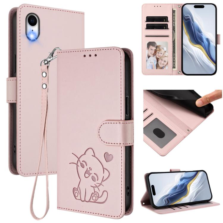 Geprägte Herz-Katzen Leder-Handyhülle mit Handschlaufe, Für iPhone XR, Für iPhone XS Max, Für iPhone 7 Plus / 8 Plus