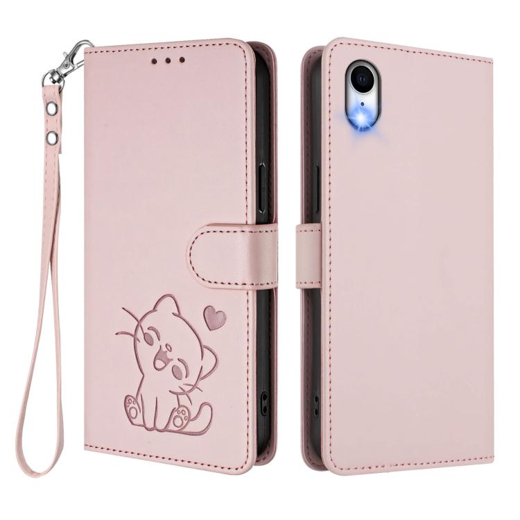 Geprägte Herz-Katzen Leder-Handyhülle mit Handschlaufe, Für iPhone XR, Für iPhone XS Max, Für iPhone 7 Plus / 8 Plus