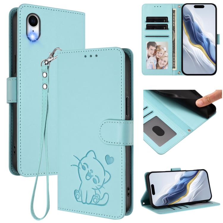 Geprägte Herz-Katzen Leder-Handyhülle mit Handschlaufe, Für iPhone XR, Für iPhone XS Max, Für iPhone 7 Plus / 8 Plus