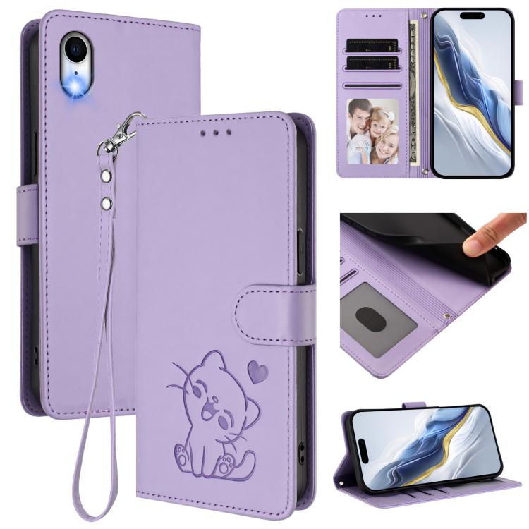 Geprägte Herz-Katzen Leder-Handyhülle mit Handschlaufe, Für iPhone XR, Für iPhone XS Max, Für iPhone 7 Plus / 8 Plus