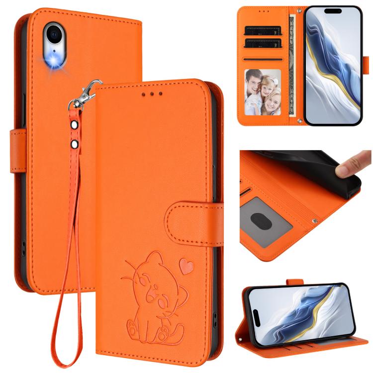 Geprägte Herz-Katzen Leder-Handyhülle mit Handschlaufe, Für iPhone XR, Für iPhone XS Max, Für iPhone 7 Plus / 8 Plus