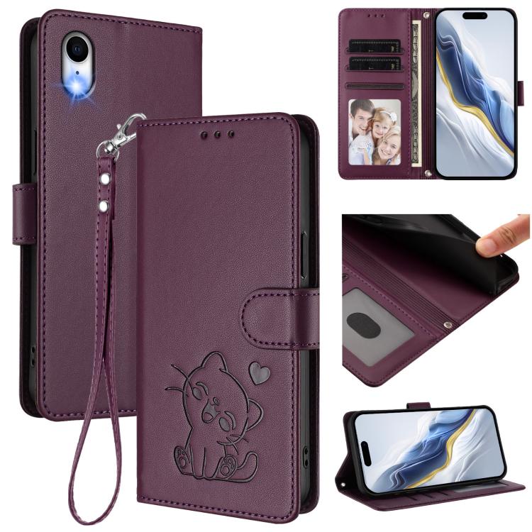 Geprägte Herz-Katzen Leder-Handyhülle mit Handschlaufe, Für iPhone XR, Für iPhone XS Max, Für iPhone 7 Plus / 8 Plus