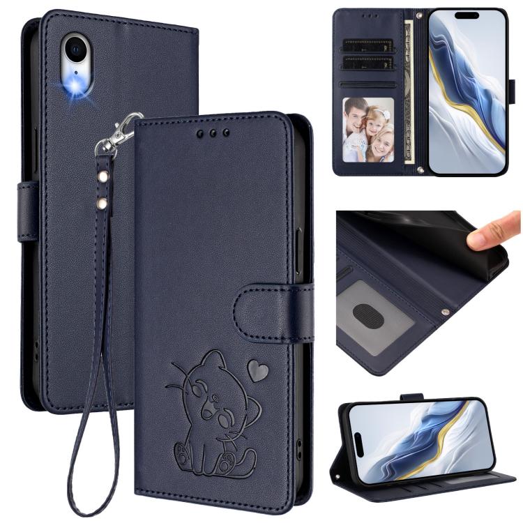 Geprägte Herz-Katzen Leder-Handyhülle mit Handschlaufe, Für iPhone XR, Für iPhone XS Max, Für iPhone 7 Plus / 8 Plus