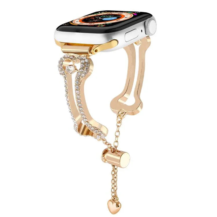 Diamantbesetztes Metallarmband in Knochenkettenform, passend für Apple Watch 46 mm / 49 mm / 45 mm / 44 mm und 42 mm / 41 mm / 40 mm / 38 mm