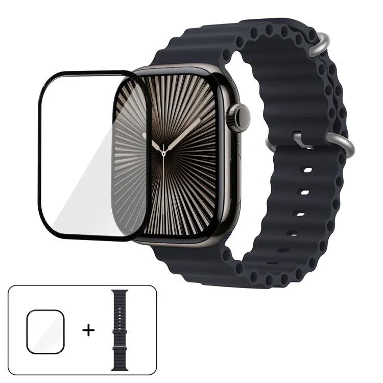 Ocean Silikon-Uhrenarmband mit 3D-gebogener Folie, für Apple Watch Series 10 46 mm, Apple Watch Series 10 42 mm und Apple Watch Series 44 mm