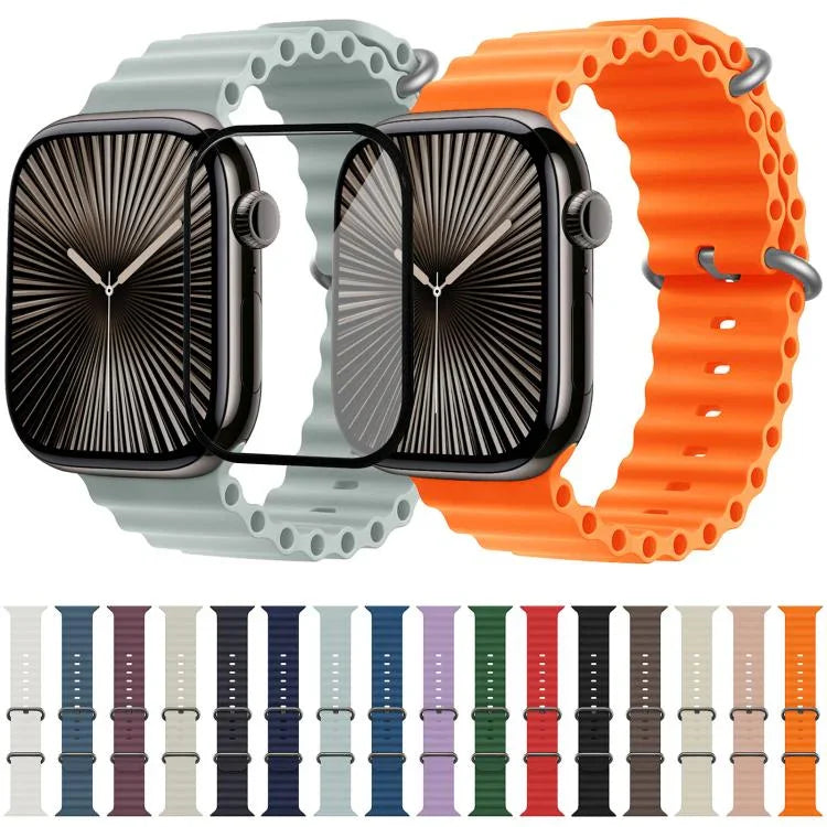 Ocean Silikon-Uhrenarmband mit 3D-gebogener Folie, für Apple Watch Series 40 mm, Apple Watch Ultra 2/1 49 mm, Apple Watch Series 45 mm