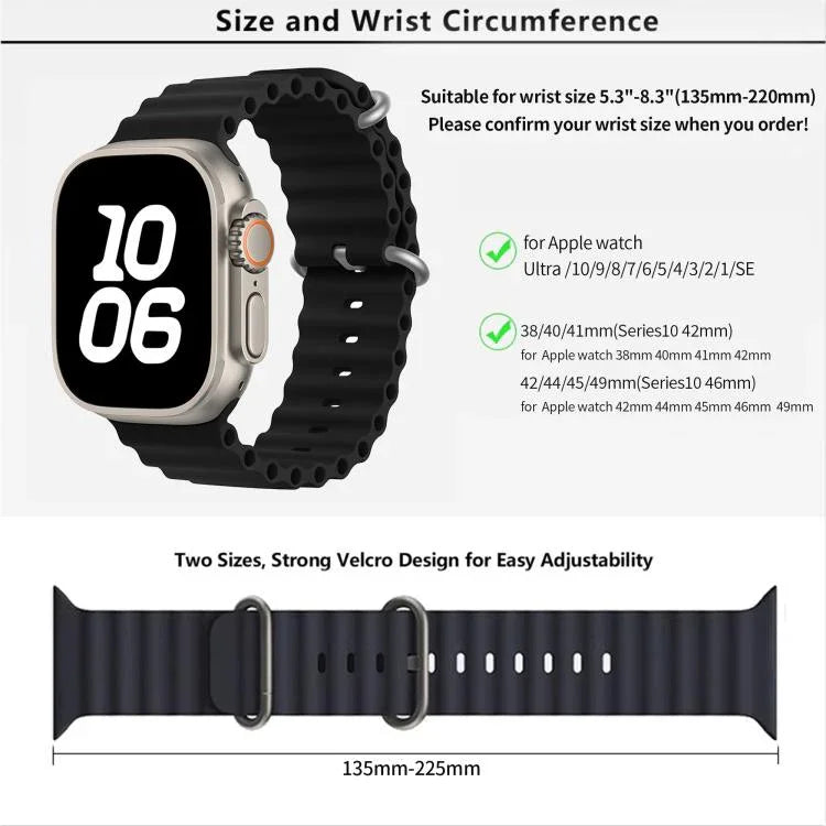 Ocean Silikon-Uhrenarmband mit 3D-gebogener Folie, für Apple Watch Series 41 mm, Apple Watch Series 38 mm und Apple Watch Series 42 mm