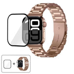 Dreireihiges Edelstahl-Uhrenarmband mit 3D-gebogener Folie, für Apple Watch Series 42 mm