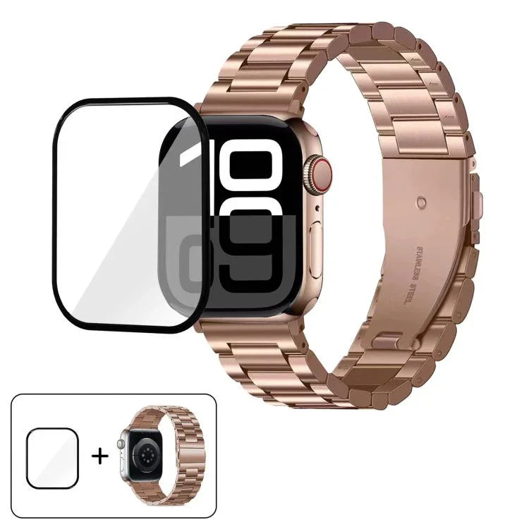 Dreireihiges Edelstahl-Uhrenarmband mit 3D-gebogener Folie, für Apple Watch Series 42 mm