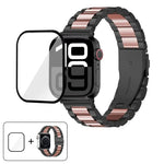 Dreireihiges Edelstahl-Uhrenarmband mit 3D-gebogener Folie, für Apple Watch Series 42 mm