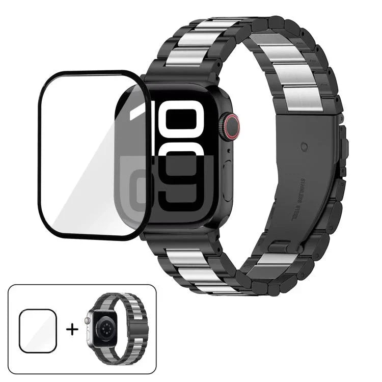 Dreireihiges Edelstahl-Uhrenarmband mit 3D-gebogener Folie, für Apple Watch Series 42 mm