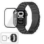 Dreireihiges Edelstahl-Uhrenarmband mit 3D-gebogener Folie, für Apple Watch Series 42 mm