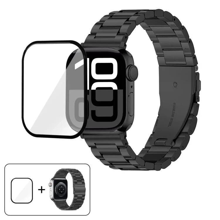Dreireihiges Edelstahl-Uhrenarmband mit 3D-gebogener Folie, für Apple Watch Series 42 mm