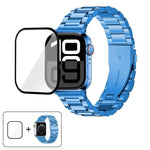 Dreireihiges Edelstahl-Uhrenarmband mit 3D-gebogener Folie, für Apple Watch Series 42 mm