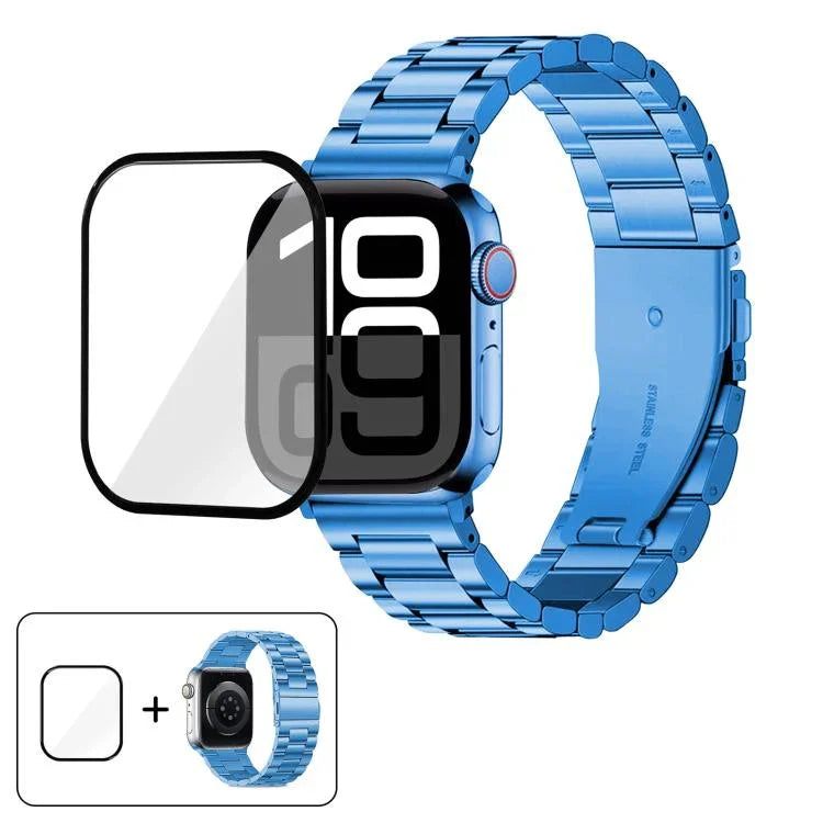Dreireihiges Edelstahl-Uhrenarmband mit 3D-gebogener Folie, für Apple Watch Series 42 mm