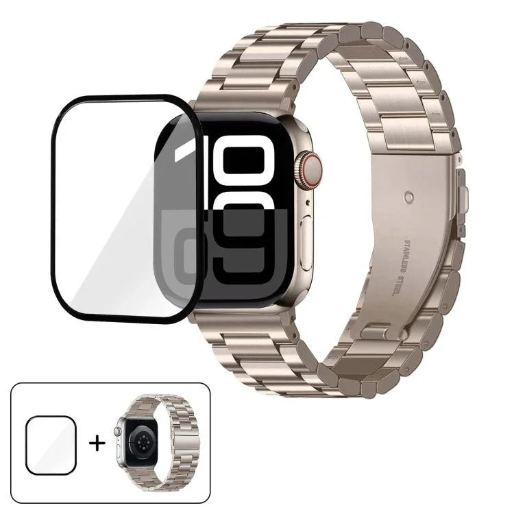 Dreireihiges Edelstahl-Uhrenarmband mit 3D-gebogener Folie, für Apple Watch Series 42 mm