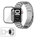 Dreireihiges Edelstahl-Uhrenarmband mit 3D-gebogener Folie, für Apple Watch Series 42 mm