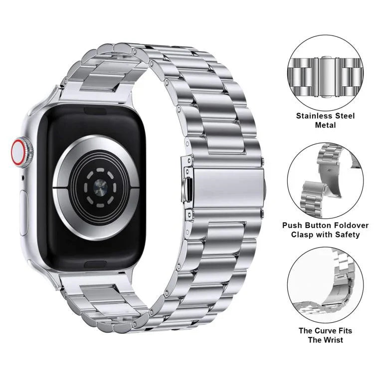 Dreireihiges Edelstahl-Uhrenarmband mit 3D-gebogener Folie, für Apple Watch Series 42 mm
