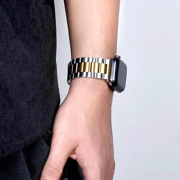 Dreireihiges Edelstahl-Uhrenarmband mit 3D-gebogener Folie, für Apple Watch Series 42 mm