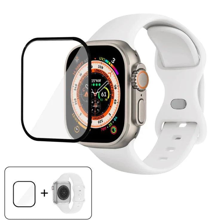 Silikon-Uhrenarmband mit Schmetterlingsverschluss und 3D-gebogener Folie, für Apple Watch Series 40 mm, Apple Watch Ultra 2/1 49 mm und Apple Watch Series 45 mm