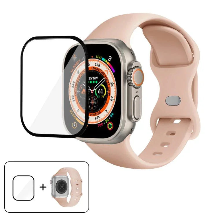 Silikon-Uhrenarmband mit Schmetterlingsverschluss und 3D-gebogener Folie, für Apple Watch Series 40 mm, Apple Watch Ultra 2/1 49 mm und Apple Watch Series 45 mm