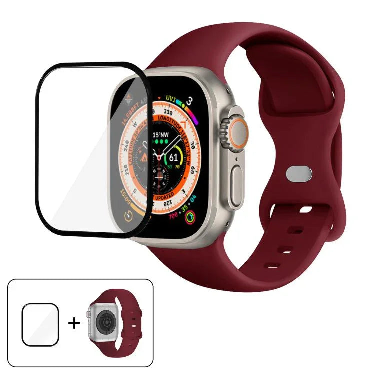 Silikon-Uhrenarmband mit Schmetterlingsverschluss und 3D-gebogener Folie, für Apple Watch Series 40 mm, Apple Watch Ultra 2/1 49 mm und Apple Watch Series 45 mm