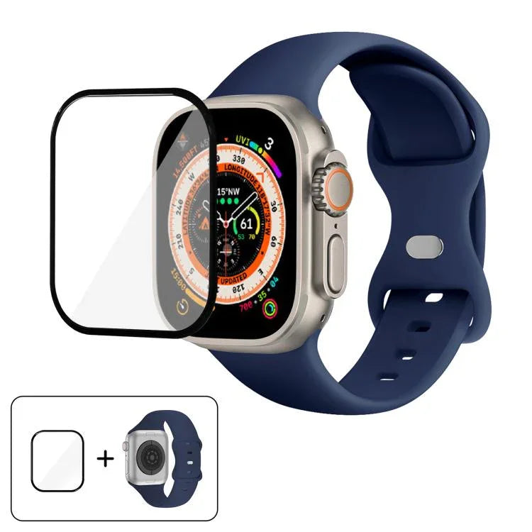Silikon-Uhrenarmband mit Schmetterlingsverschluss und 3D-gebogener Folie, für Apple Watch Series 40 mm, Apple Watch Ultra 2/1 49 mm und Apple Watch Series 45 mm