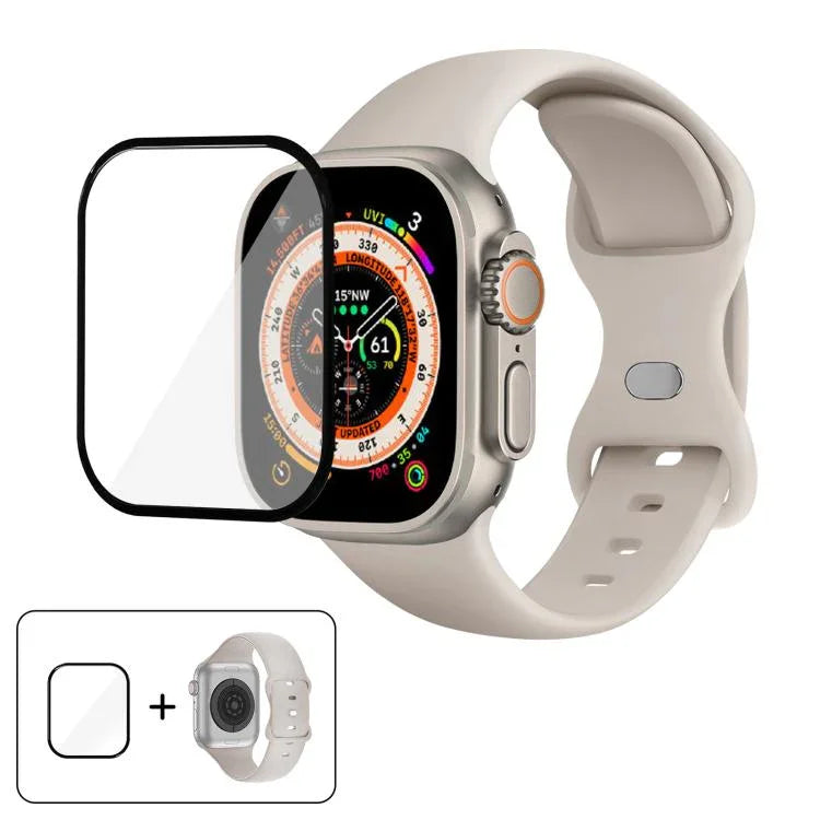 Silikon-Uhrenarmband mit Schmetterlingsverschluss und 3D-gebogener Folie, für Apple Watch Series 40 mm, Apple Watch Ultra 2/1 49 mm und Apple Watch Series 45 mm