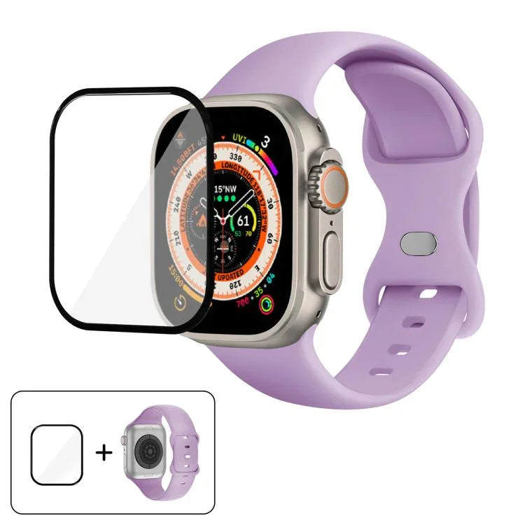Silikon-Uhrenarmband mit Schmetterlingsverschluss und 3D-gebogener Folie, für Apple Watch Series 40 mm, Apple Watch Ultra 2/1 49 mm und Apple Watch Series 45 mm