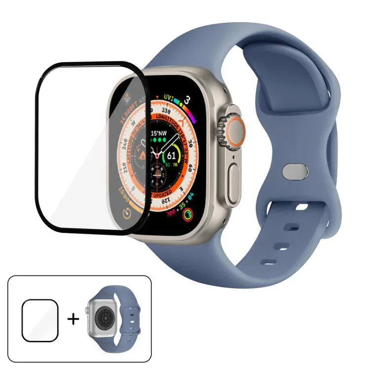 Silikon-Uhrenarmband mit Schmetterlingsverschluss und 3D-gebogener Folie, für Apple Watch Series 40 mm, Apple Watch Ultra 2/1 49 mm und Apple Watch Series 45 mm