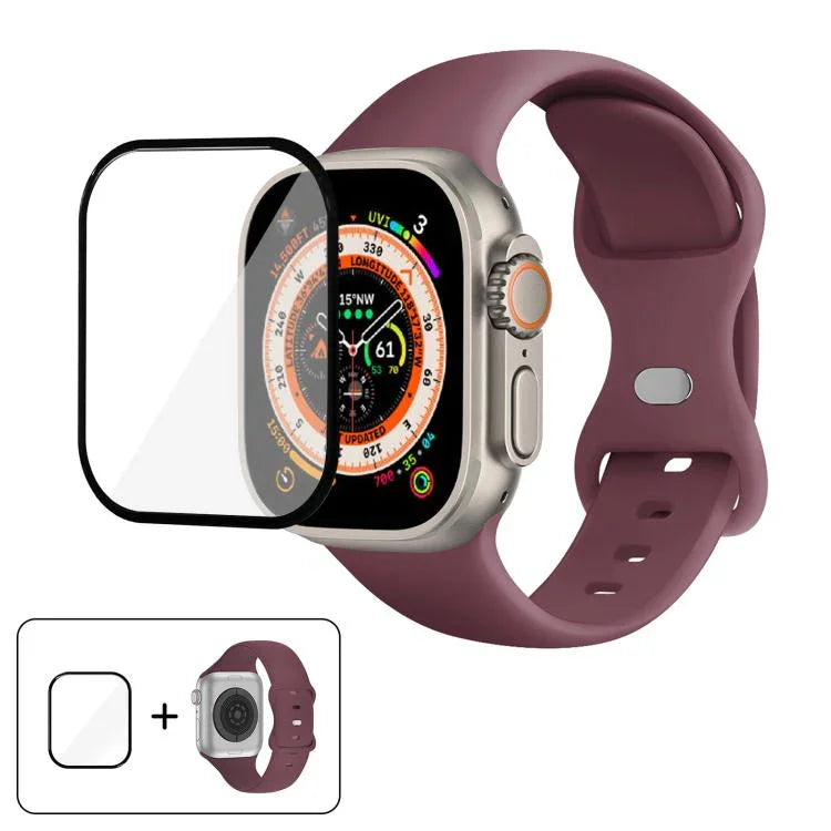 Silikon-Uhrenarmband mit Schmetterlingsverschluss und 3D-gebogener Folie, für Apple Watch Series 40 mm, Apple Watch Ultra 2/1 49 mm und Apple Watch Series 45 mm