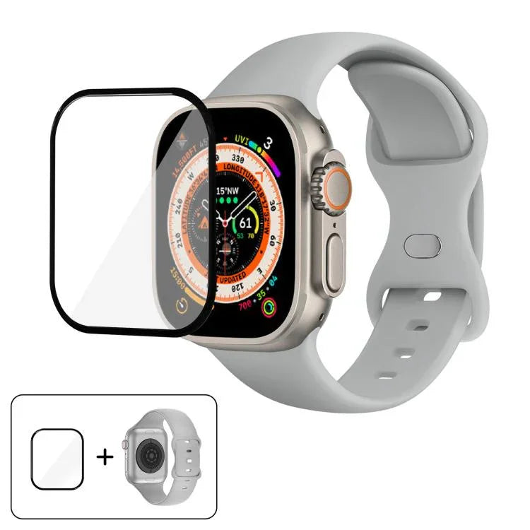 Silikon-Uhrenarmband mit Schmetterlingsverschluss und 3D-gebogener Folie, für Apple Watch Series 40 mm, Apple Watch Ultra 2/1 49 mm und Apple Watch Series 45 mm