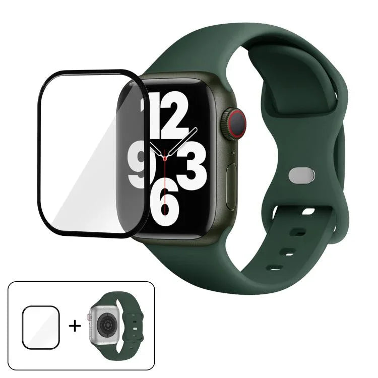 Silikon-Uhrenarmband mit Schmetterlingsverschluss und 3D-gebogener Folie, für Apple Watch Series 41 mm, Apple Watch Series 38 mm und Apple Watch Series 42 mm