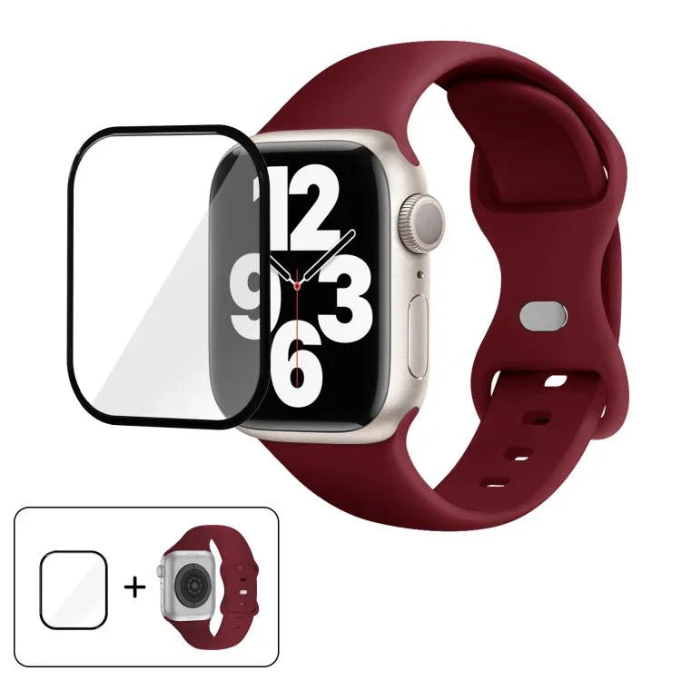 Silikon-Uhrenarmband mit Schmetterlingsverschluss und 3D-gebogener Folie, für Apple Watch Series 41 mm, Apple Watch Series 38 mm und Apple Watch Series 42 mm