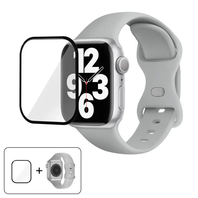 Silikon-Uhrenarmband mit Schmetterlingsverschluss und 3D-gebogener Folie, für Apple Watch Series 41 mm, Apple Watch Series 38 mm und Apple Watch Series 42 mm